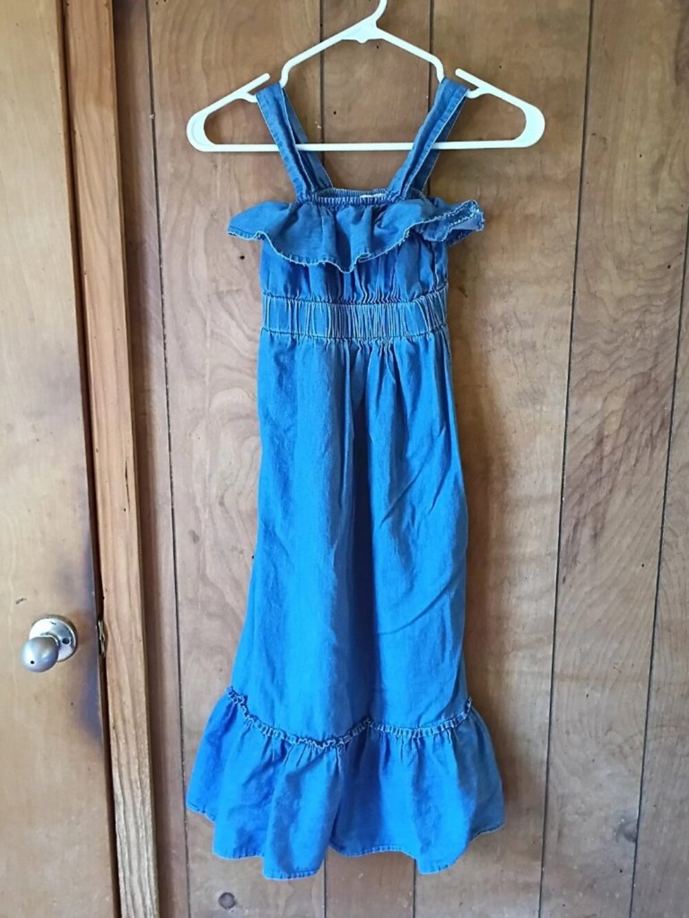 Route 66 Girls Blue Denim Look Maxi Dress Size Medium Cotton Smocked Ruffle